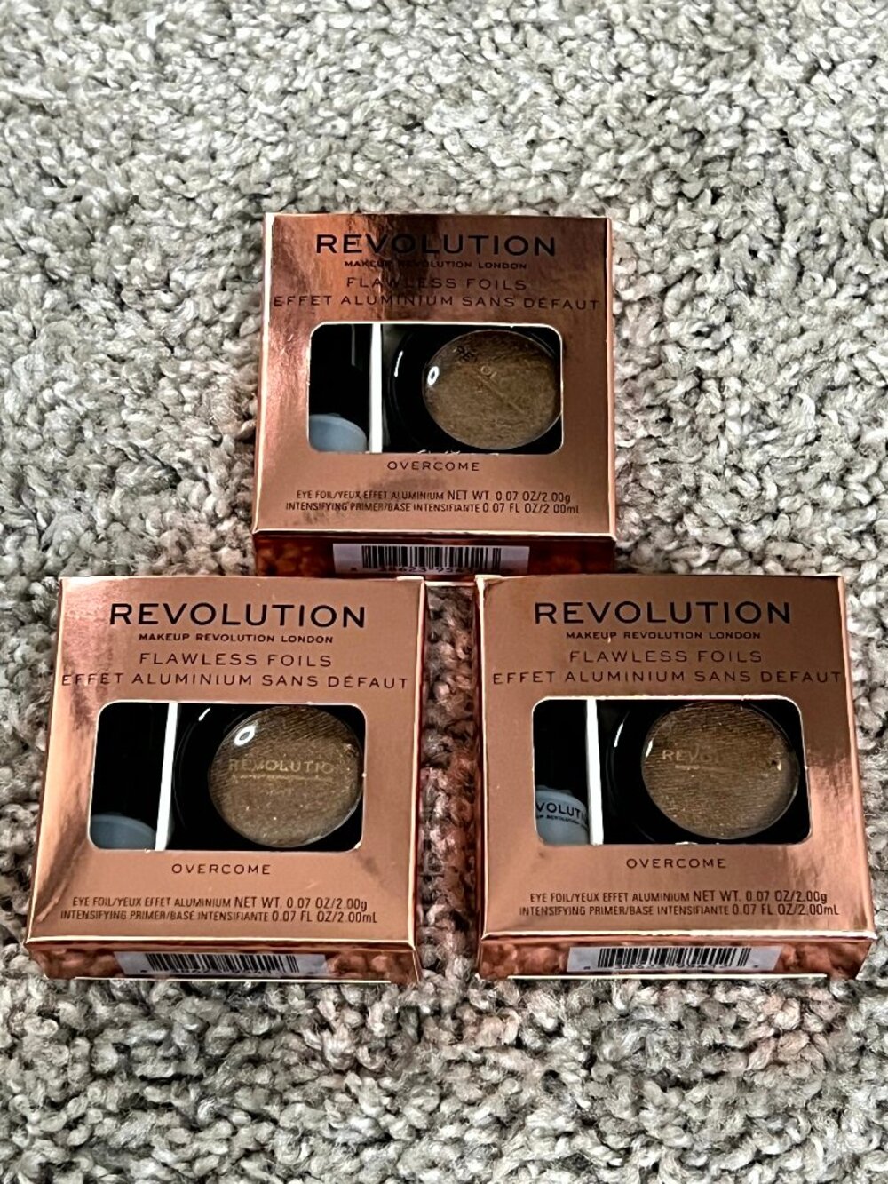 Makeup Revolution Flawless Foils Eye Shadow with Primer Set, Overcome 3 Pack